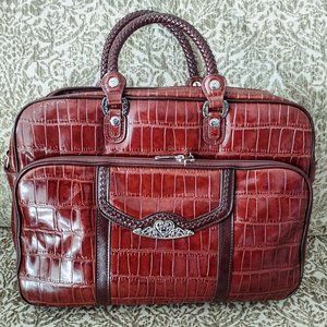 Marc Chantal M.C. Laptop Tote/Briefcase (Faux Leather?) 2-tone Brown Croc Print